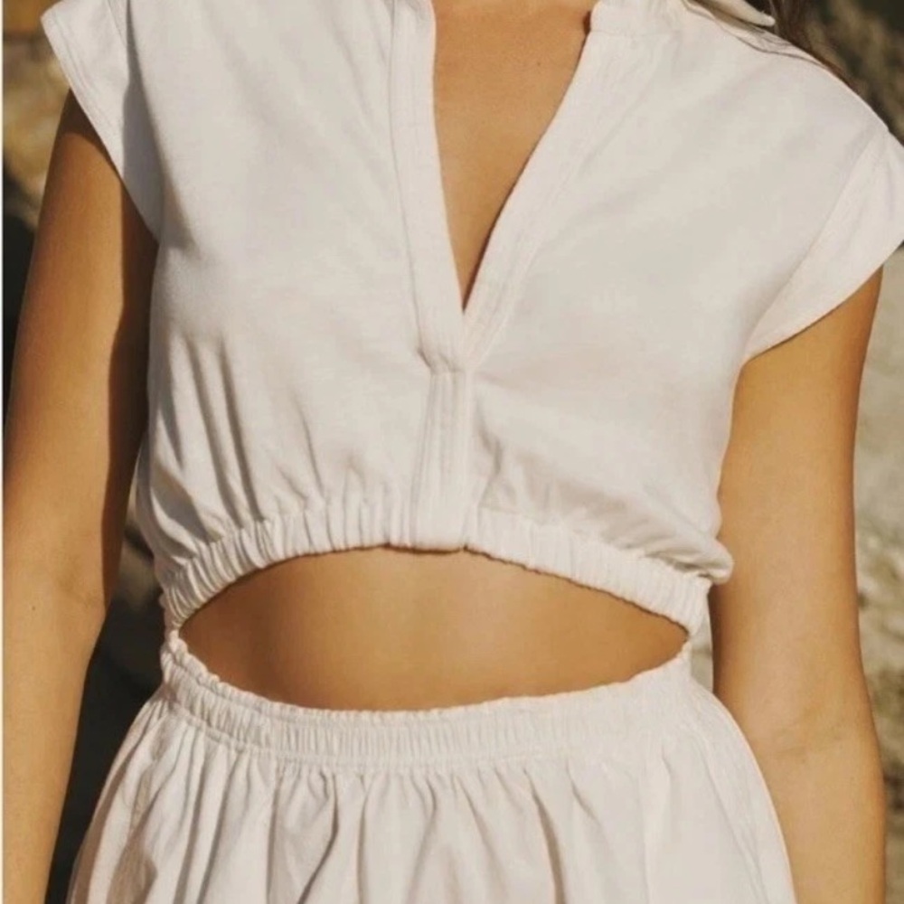 Anthropologie White Cut Out Dress XL New NWT Short Sleeve RARE SOLD OUT Cotton - Picture 3 of 11